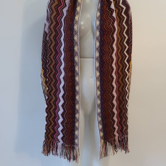 NWOT Womens Missoni Burgundy, Pink, Orange Chevron Fringed Scarf Wrap OS - Picture 4 of 7